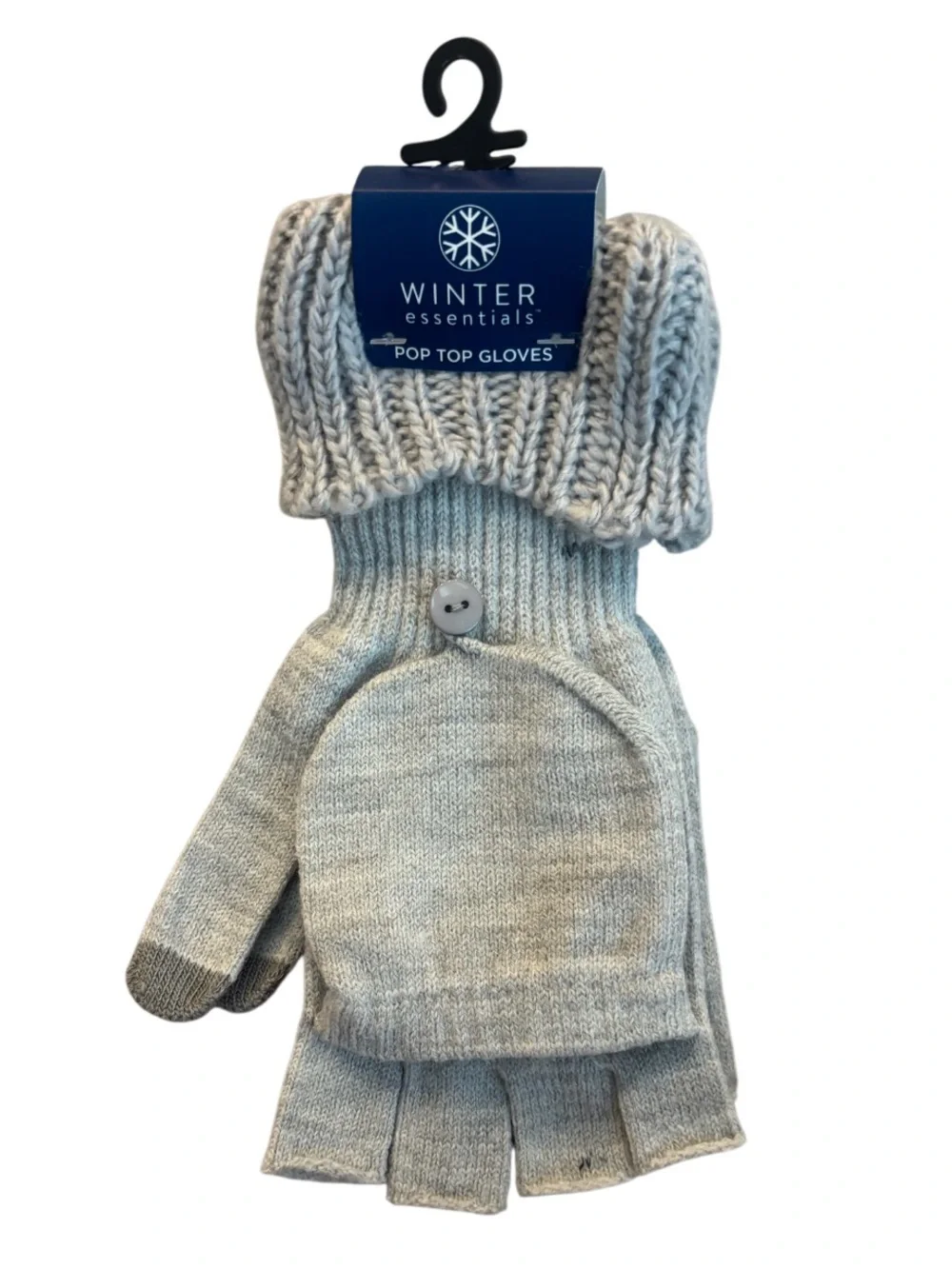 Fingerless Knit Winter Gloves Pop Top Mittens Unisex Mens Womens Adult Teen Gray